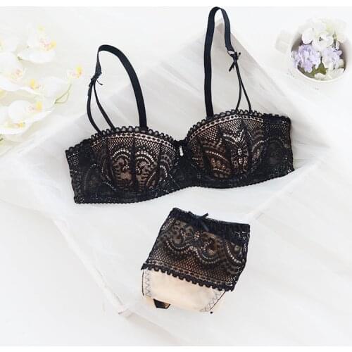 2018 summer female lingerie sexy lace bras Red gather push up women underwear bra set girl transparent lace bra and panty set