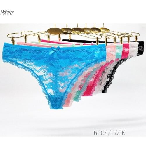 Mafurier 2019 New Womens Sexy Underwear G-String Female Panties T-Back Transparent Briefs Thongs Sexy Lace Lingeries 6Pcs/Lot