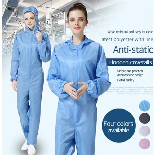 Reusable Protective Workshop Uniforms Hooded Antistatic Dustproof Long Sleeve Coats Pants Zipper Tops Jumpsuits Clothing