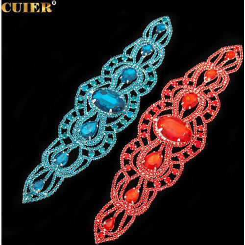 Sewing on Crystal Glass Rhinestone Patches Belt Red Stone Trimming Strass Bridal Wedding Dress Handband Sash Applique HD-887