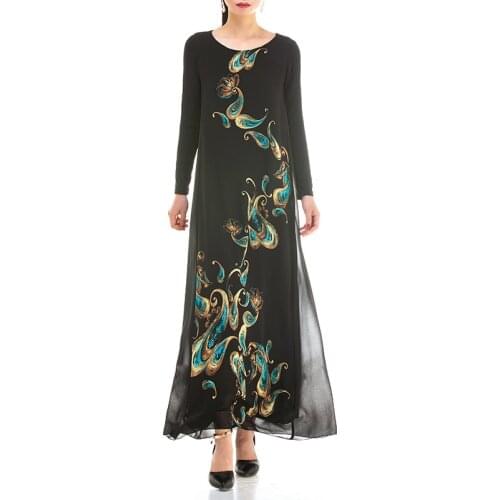 2021 spring new womens dress modal Cotton Long Sleeve Chiffon Printed Dress large Muslim dress wholesale