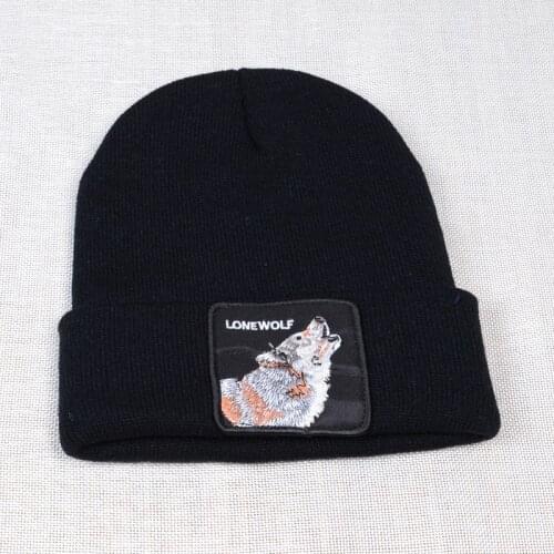 New Animal Winter Beanies For Men Wolf Embroidery Knitted hat Winter Warm Knitted For Women Skullies Bonnet Unisex Hip Hop Hat