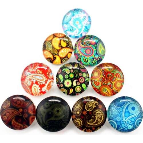 New Style 20pcs/lot Beautiful Paisley Snap Buttons Round Glass Plant 18mm Buttons Charms Fit Snap Bracelet Jewelry Making