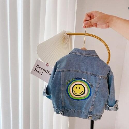 Girls Autumn Denim Coat Boys 2021 New Leisure Fashion Jeans Smiling Face Childrens Coat 1-6Y