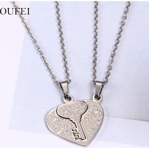 OUFEI Heart Necklace Shaped Key Couple Pendant Stainless Steel Detachable Wholesale Jewelry Accessories Chain Necklace