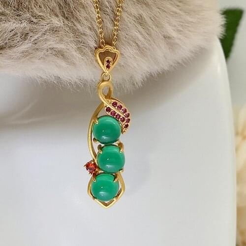Rhododendron Leaf Inlaid Natural Green Chalcedony Pendant Necklace Fashion Rich Jade Pendant Fashion Jewelry Luxury Charm Gift