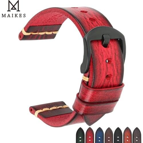 MAIKES Handmade Watch Band Vintage Italian Vegetable Tanned Leather Watchband For Panerai Omega Fossil Tudor Watch Strap