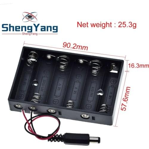 ShengYang Size 6 AA Battery Case Holder Box For 6pcs Size AA Battery Case Storage Holder With DC2.1 Power Jack For Arduino