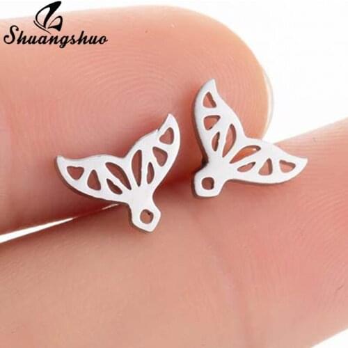 Shuangshuo Fish Tail Earring in Stud Earrings Women Girls Stainless Steel Animal Ear Korean Statement Jewelry Ocean Girls Gift