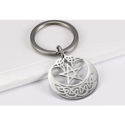 Skyrim Pentagram Irish Knot Charm Key Ring Holder Wicca Stainless Steel Round Car Keychains Keyring Car Pendant for to Bag Gift