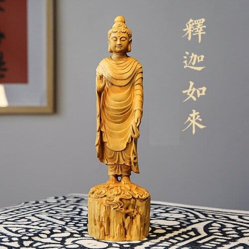 XS148-20 CM Hand Carved Boxwood Carving Figurine Buddha Statue Home Decor -Shakyamuni Buddha Sculpture