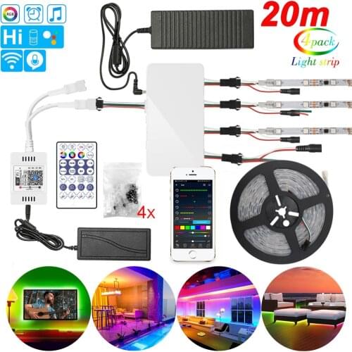WS2811 LED Strip Light RGB 5050 Flexible Ribbon WiFi Bluetooth 12V Led Strip 20M Waterproof RGB Dream Tape Diode+Control+Adapter