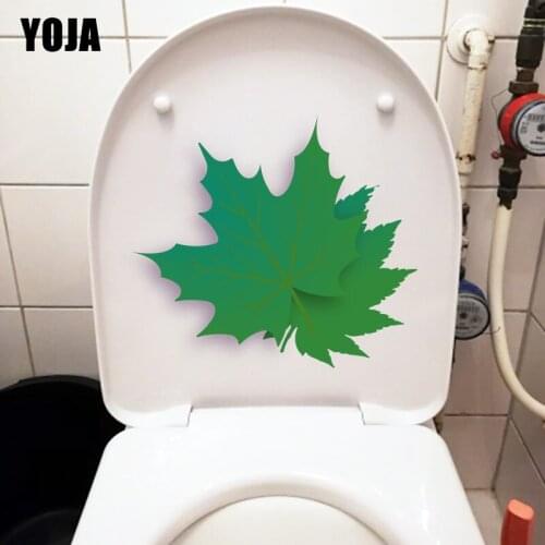 YOJA 22.5X19.1CM Green Maple Leaves Fresh Plant WC Toilet Decor Decal Home Room Wall Sticker T1-1542