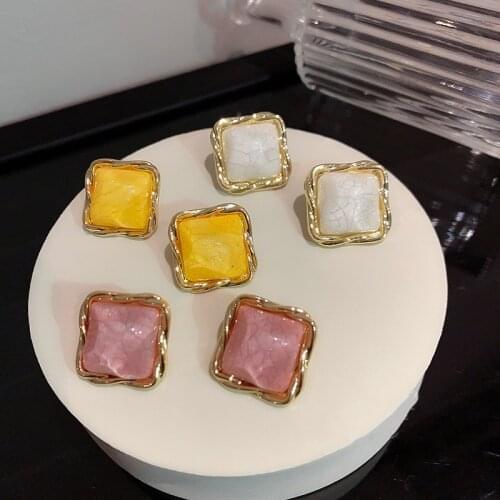 Summer New Candy Color Resin Acrylic Square Stud Earrings For Women Fashion Ear Jewelry Geometric Boucle d’oreille