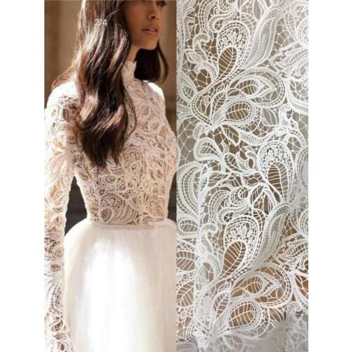 1 Yard Guipure Wedding Dress Lace Fabric, Boho Alencon Bridal Gown Fabric Off White Crochet Couture Lace 140cm Wide