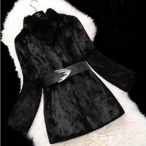 100% Real Full Pelt Rabbit Fur Long Coat Female handmade Rabbit Fur overcoat women fashion coat KFP706