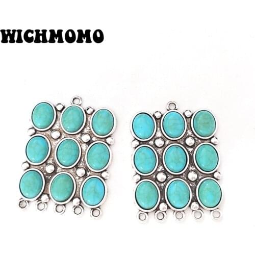2021 New Fashion Zinc Alloy Inlay Blue Resin Stones Multi-hole Connectors Linker Pendants Diy Jewelry Necklace Accessories