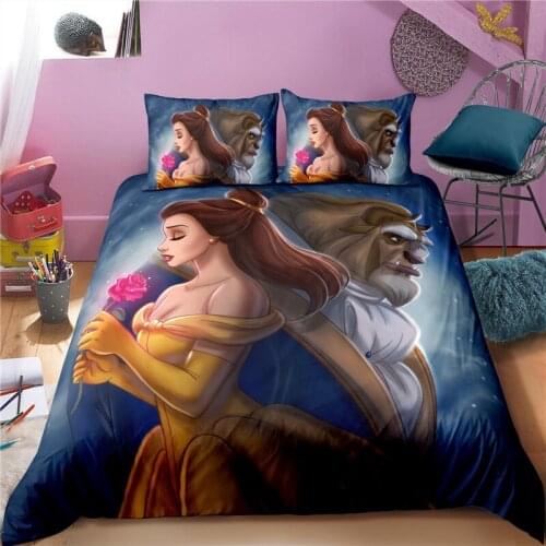 3D Disney Sexy Beauty And The Beast Bedding Set Queen King Size Duvet Cover Pillowcase For Kid Girl Single Double Full Bed Linen