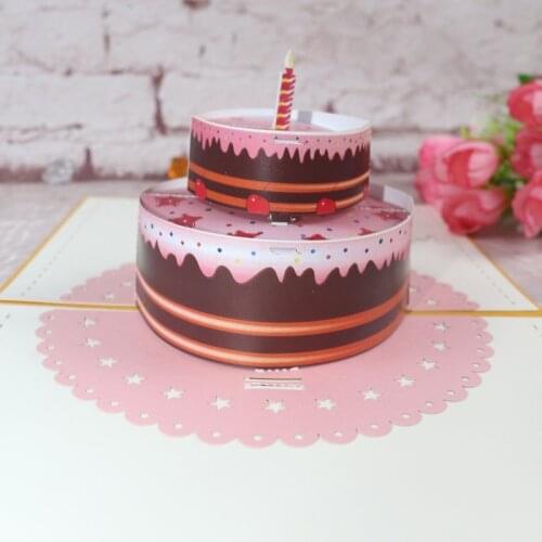 3D Handmade Cartoon Star Chocolate Birthday Cake Paper Invitation Greeting Cards PostCard Kids Birthday Party Creative Gift