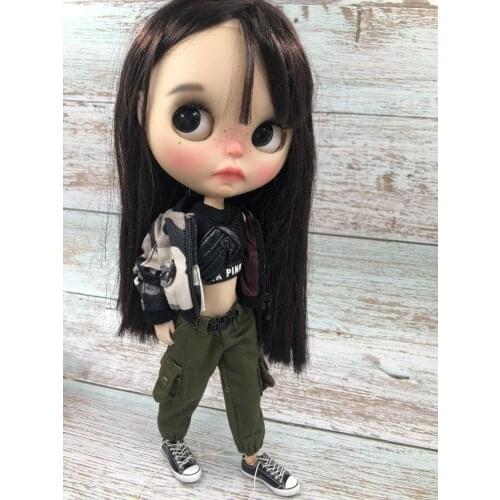 4pcs/set=Wind Coat+vest+Overall Pant+bag Doll Blyth Clothes for Azone,ob24,Licca,Blyth 1/6 Doll Clothing Accessories for Dolls