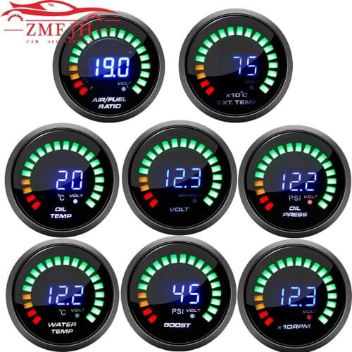 52mm Car Digital Tachometer Voltmeter Boost Vacuum Air-Fuel Ratio Water Temp Oil Temp Oil Press EGT Gauge Blue LED Digital Meter