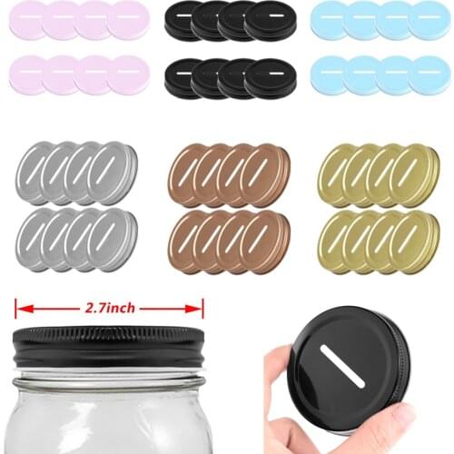 8Pcs Coins Slot Mason Jars Lids Stainless Steel Metal Changes Bank Lid Inserts for Wide Mouth Mason Canning Jars 70mm/86mm
