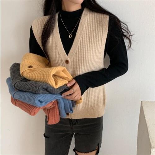 AOSSVIAO Autumn Winter Newly Women Cardigans 2021 Fashion Slim Ladies Knitted Sweater Sleeveless Buttons Sweater