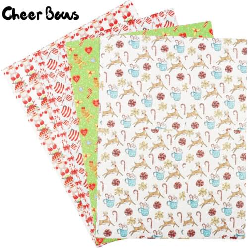 22*30CM Glitter Fabric Christmas Elements Candy Deer Pattern Shiny Sheet DIY Handmade Crafts New Designs Home Decor Fabrics