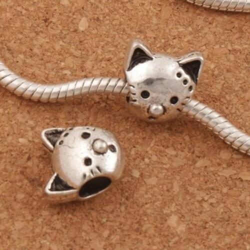 Cat Head Big Hole Beads 20pcs zinc alloy Dangle Fit European Bracelet L1324 11.8x9.5mm