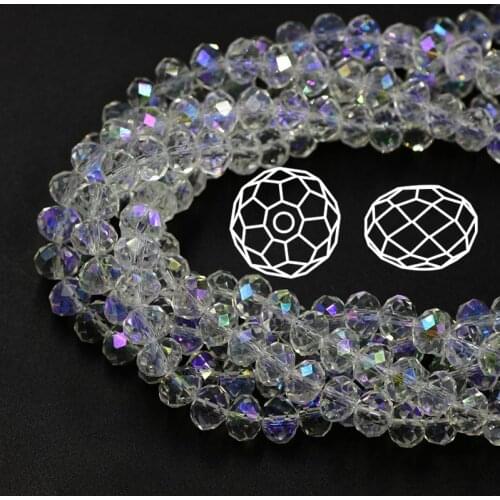 500PCS 4MM White AB Plating Crystal Bead Rondelle Loose Faceted Glass Beads Spacers Beads for Bracelet Jewelry Making