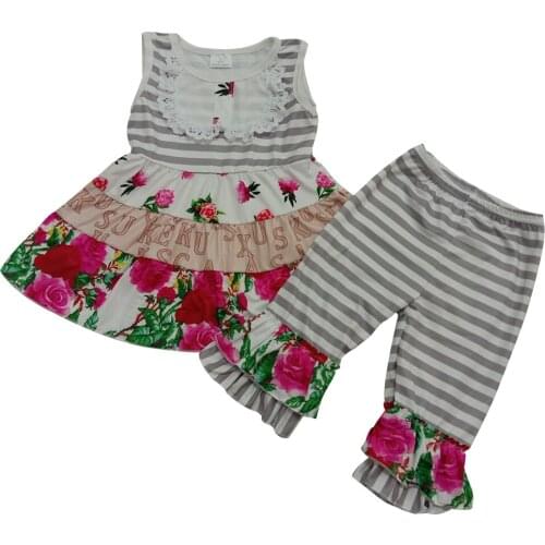 Girls boutique flowers print Spring and Summer Clothing Set