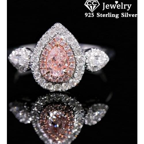 CC Trendy Rings For Women 925 Silver Bridal Wedding Pink Water Drop Cubic ZIrconia Ring Promise Fine Jewelry Drop Shipping CC585