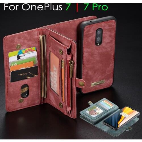 For OnePlus 7 Pro Case 1+7 Pro Coque Zipper Wallet Luxury PU Leather Removable Flip Cover Purse Etuis Handy Hulle For OnePlus 7