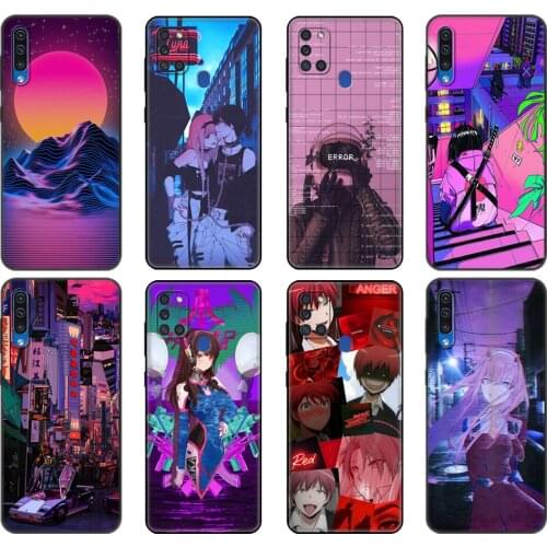 Black tpu Case For Samsung Galaxy A50 50S A30S A10 A01 A11 A21S A31 A41 A51 A71 M21 M30S S10 LITE Cover Vaporwave Glitch Anime
