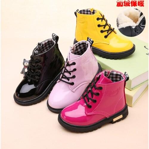 Size 13.5-22cm 2019 Autumn Winter Children Shoes PU Leather Waterproof leather Boots Kids Snow Boots Girls Boys Fashion Sneakers