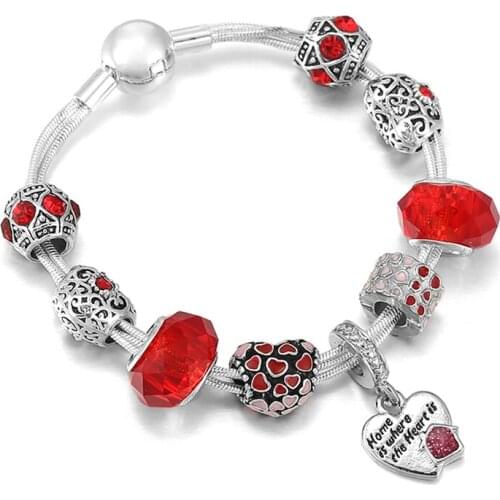 DIY Summer Style Romantic Red Love Heart Pendant Charm Bracelet For Women Fit Brand Multi-layer Bracelet Fashion Jewelry Gift