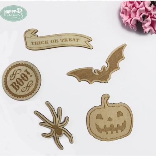 Happymems Halloween Theme 10pcs/lot DIY Crafts Wall Sticker Embellishments For Scrapbooking Natural Wooden Shapes