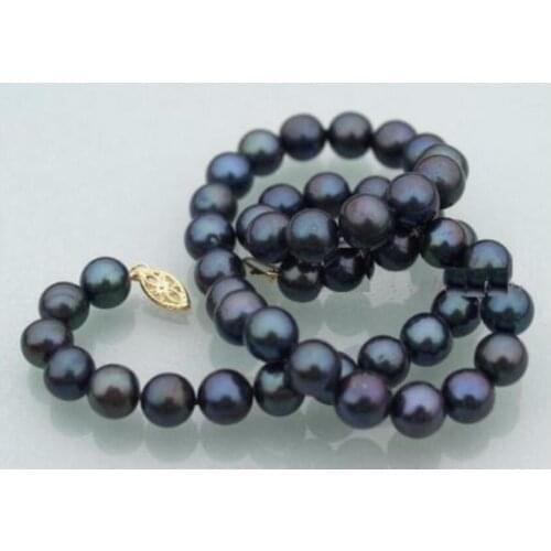 10-11mm Australian south sea black pearl necklace 18"