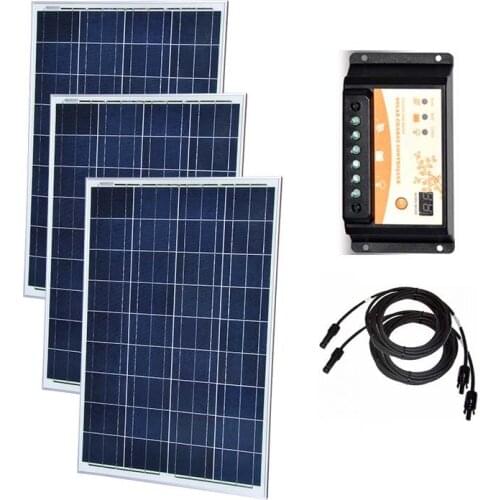 Solar Kit 300w 12v Solar Panel 100w 3Pcs Polycrystalline Solar Charge Controller 12v/24v 20A Motorhomes Caravan Car Camp Fish