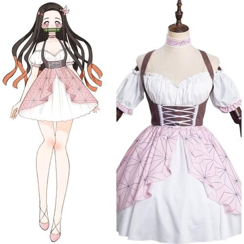 Anime Demon Slayer Kamado Nezuko Cosplay Costume Lolita Dress Outfits Halloween Carnival Suit