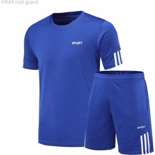 Summer Mens Fitness Set Football Training Suit Quick Dry Sweat Fitness T-shirt + Shorts Tracksuit Men Summer Sports 2 Pc Set
