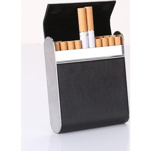 Leather Magnetic Flip Cover Cigarette Case Metal Canvas Storage Box For Men Women Husband Father Smoking Holder Gift 20 Sticks