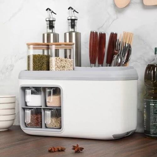 Kitchen Rack Storage Spons Sponge Houder Seasoning Ooil Salt Sauce Vinegar Knife Countertop Multifunctional Shelf Porte Eponge