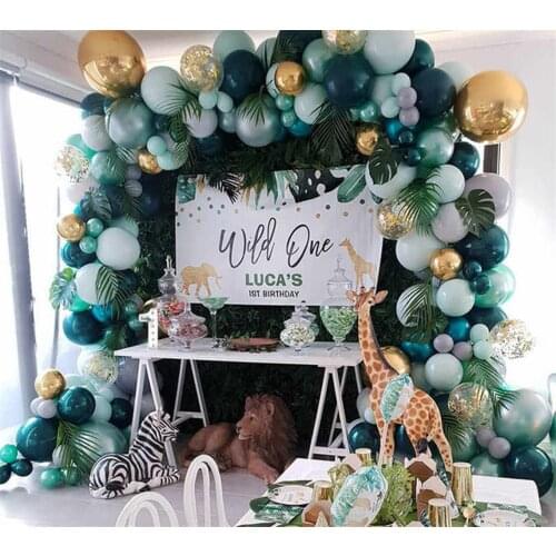 Wild One Jungle 1st Birthday Latex Balloon Garland Arch Kit Green Gold Woodland Baby Shower Confetti Wedding Party Decor