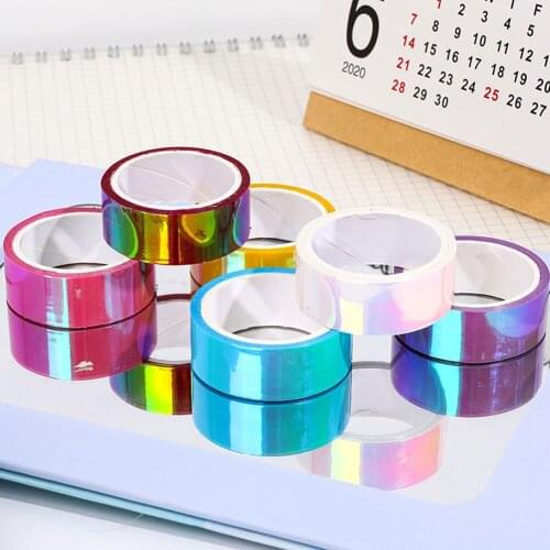 5 M Color Laser Tape Glitter Rainbow Decor Stickers DIY Scrapbook Stationery Masking Tape Simple 6 Solid Color School Supplies