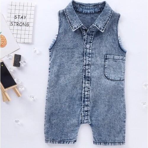 Baby Summer Denim Romper Toddler Newborn Baby Boy Girl Sleeveless Button Pocket Rompers Jumpsuit Infant Casual Clothes Outfits