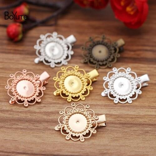 BoYuTe (20 Pieces/Lot) 28MM Metal Brass Filigree Flower Hairpin Base Diy Hair Jewelry Accessories