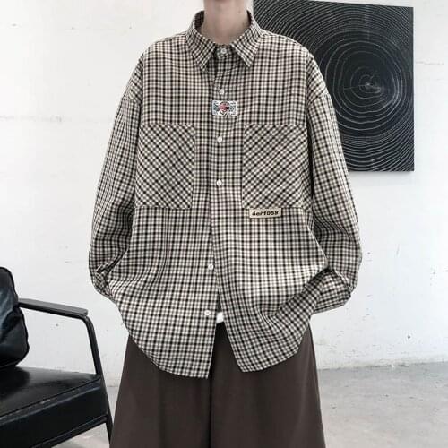 2020 Mens Lattice Printing Hawaiian Shirt Trendy Loose Long Sleeve Shirt Camisa Masculina French Cuff Mens Fashion Shirts