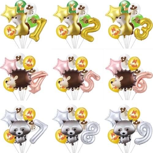 7pcs/lot Jungle Animal Foil Balloons Set 30inch Number Globos Fox Hedgehog Animal Theme Party Birthday Party Decorations kids
