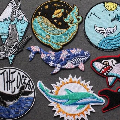 Whale Iron On Patches For Clothing Sea Wave Patch Shark Clothing Stripes DIY Van Gogh Patch Embroidered Patches On Clothes Decor